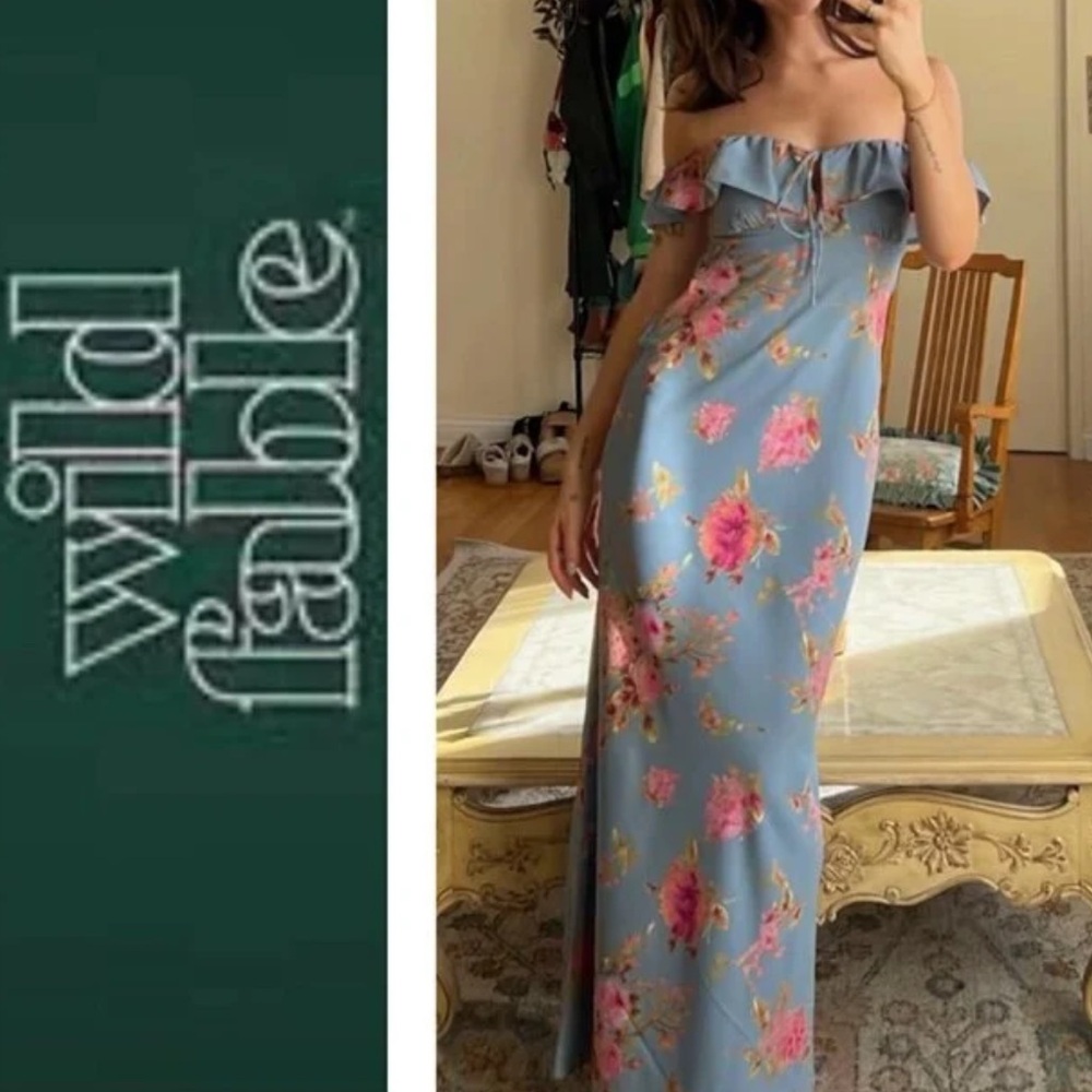 NWT Wild Fable Blue Floral Off-Shoulder Maxi Dress Size XS